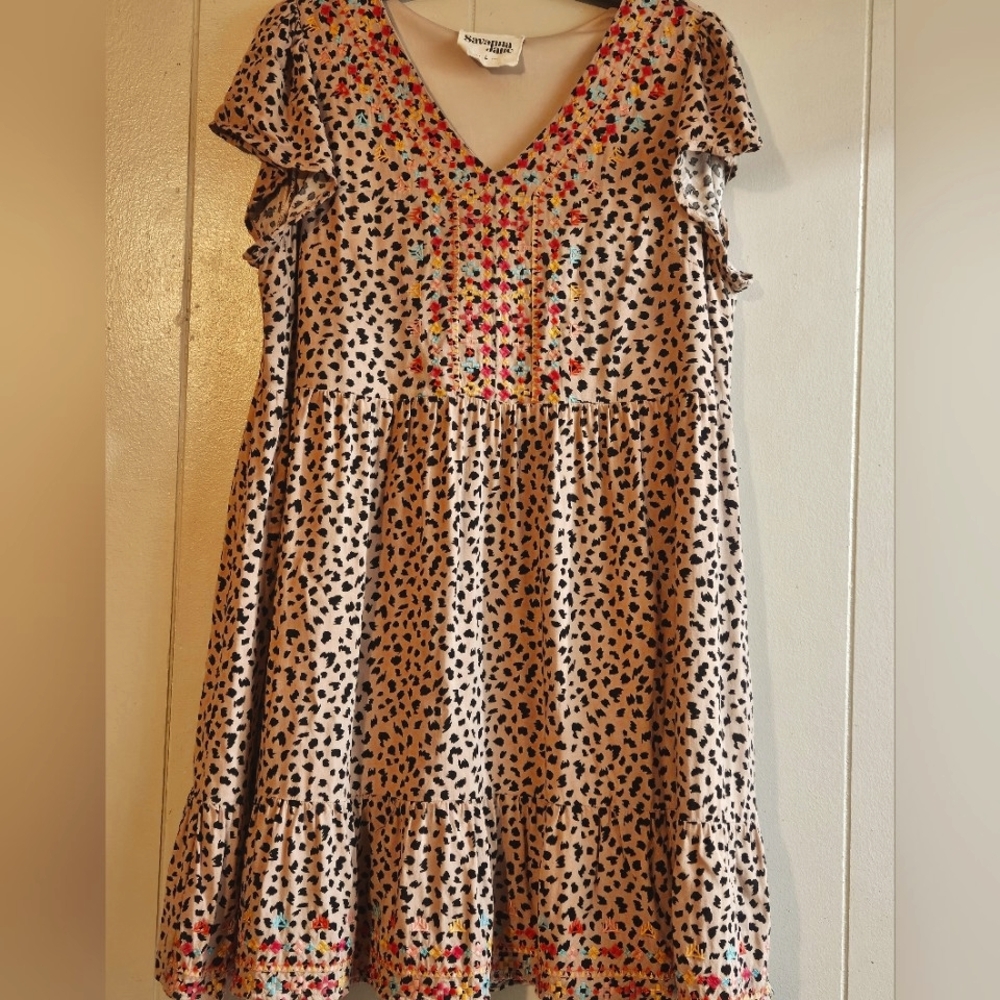 Savanna Jane Leopard Print Dress w/Embroidery - Size Large
